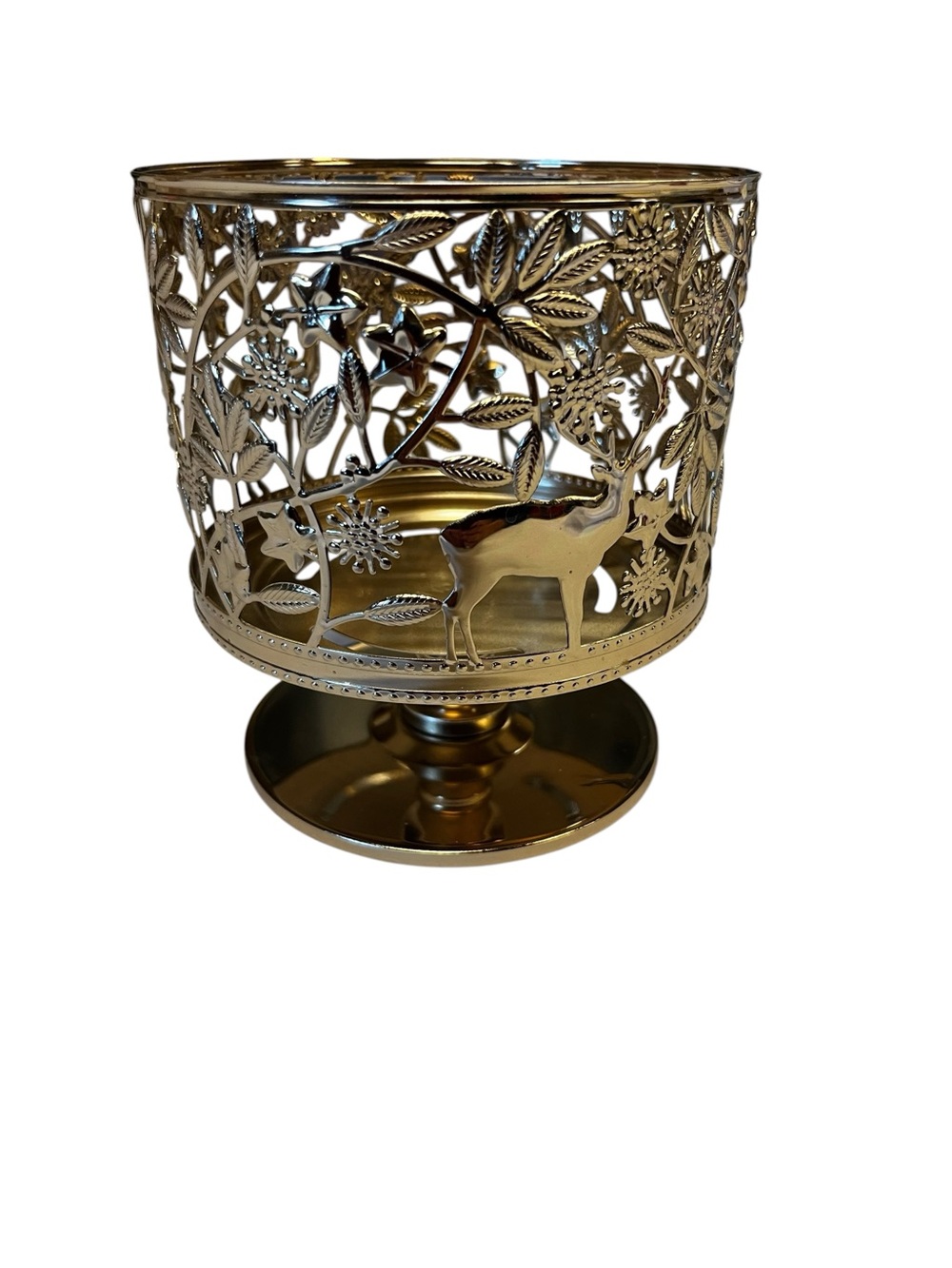 Bath & Body Works Gold Deer Pedestal 3 Wick Candle Holder Holiday Decor